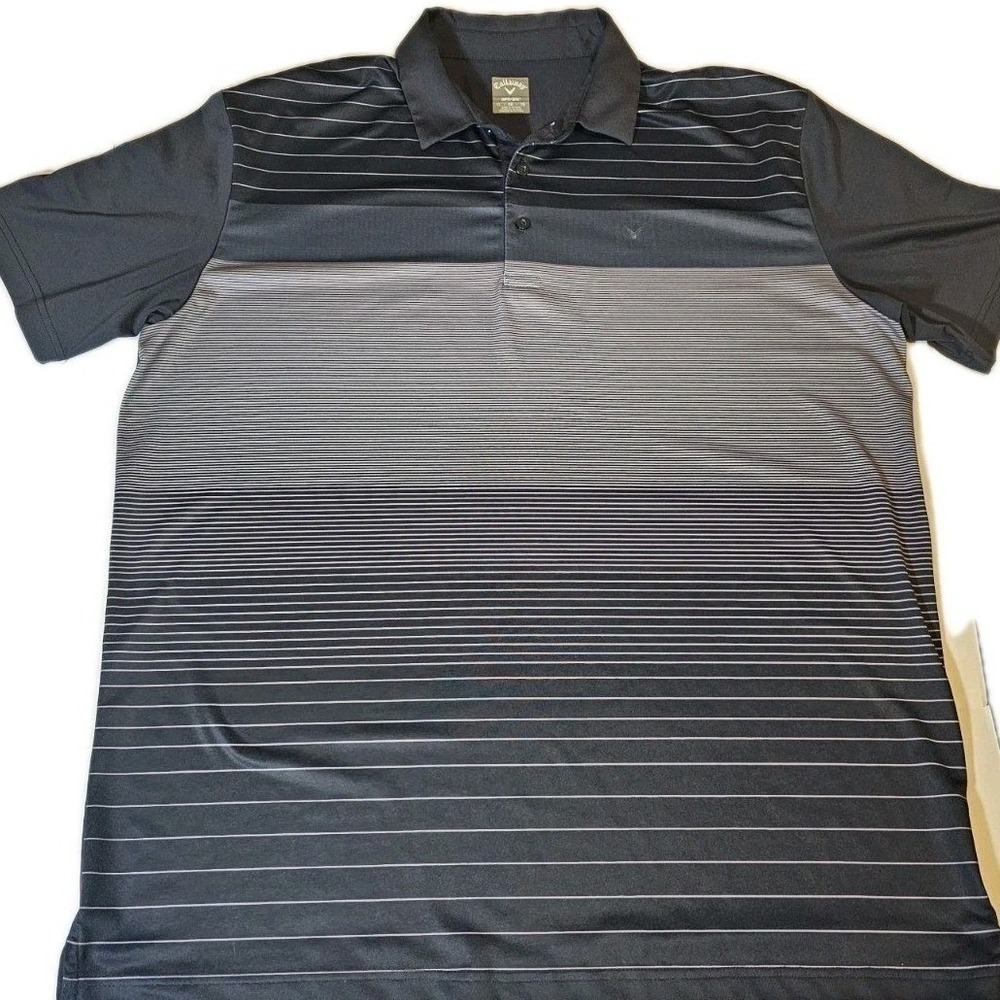 Callaway Polo Shirt Men XL Black Grey Opti-Dri Striped Gradient Performance Golf